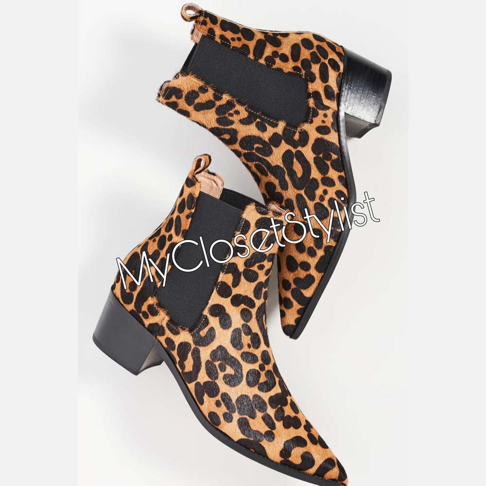 ANTHROPOLOGIE leopard calf hair leather chelsea boots NWT fur 8 ankle NEW IN BOX